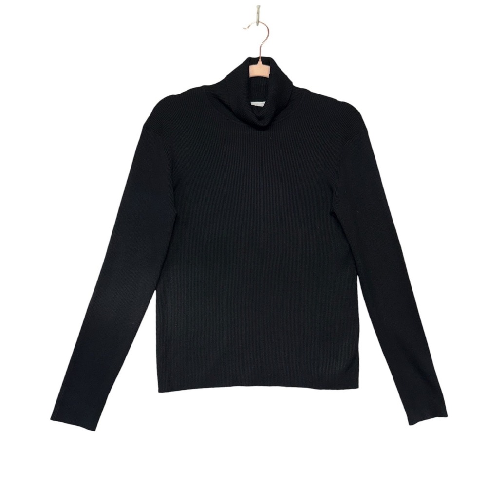 Chicos Black Ribbed Turtleneck Sweater Silk Blend Long Sleeve Size 1 Medium